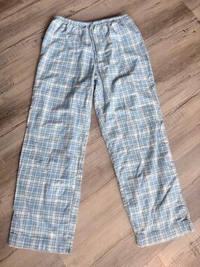 Vintage 100% cotton blue and white plaid LLBean flannel PJ Pants